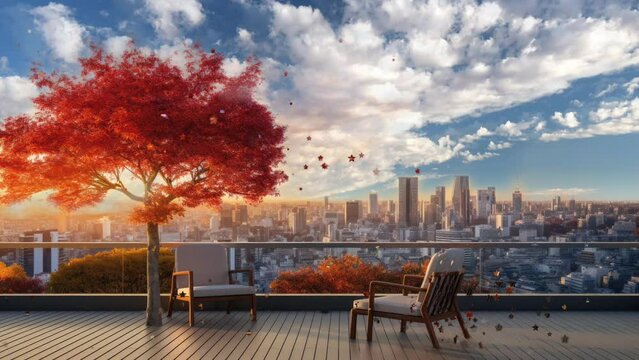 beautiful landscape autumn fall in paris view . seamless looping time-lapse virtual video animation background.
