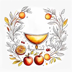 Jewish new year Rosh Hashanah greeting card design with honey, pomegranate
