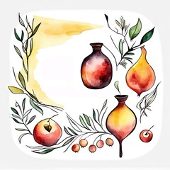 Watercolor style and abstract image of Rosh hashanah jewish New Year holiday