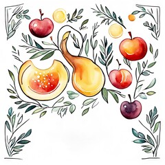 Jewish new year Rosh Hashanah greeting card design with honey, pomegranate