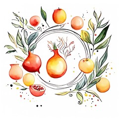 Watercolor style and abstract image of Rosh hashanah jewish New Year holiday