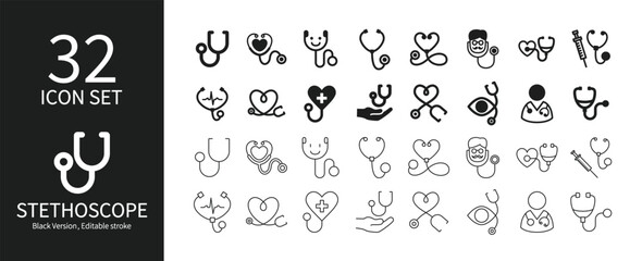 Stethoscope icon set in various shapes