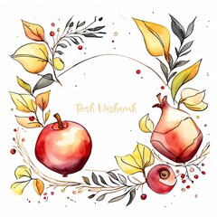 Rosh Hashanah greeting card. Shana Tova, Jewish New Year holiday. Watercolor