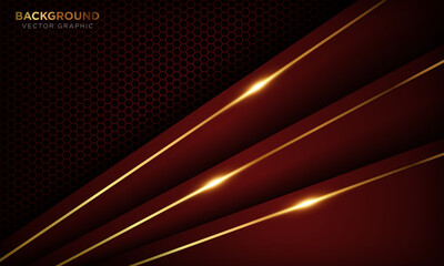 Red Luxury Background with Overlap Layers Texture with Golden Line Shiny Golden Light Effect