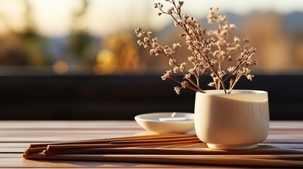 Peaceful picture with candles and flowers is suitable for meditative creation