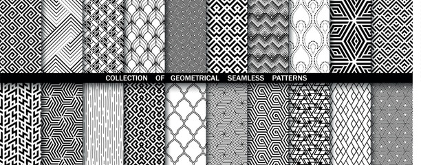 Geometric set of seamless black and white patterns. Simpless vector graphics