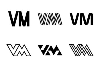 Set of letter VM logos. Abstract logos collection with letters. Geometrical abstract logos