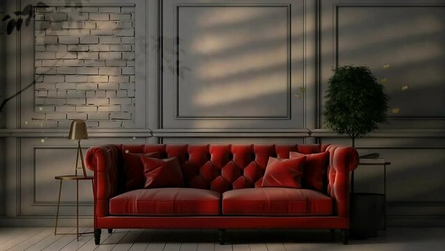 Seamless loops animation video 3d modern interior living room with red sofa