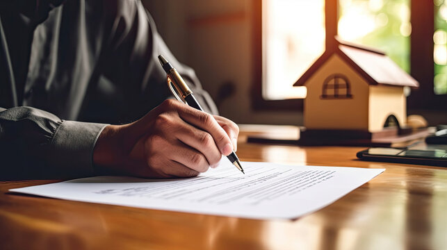 Agreement to sign the purchase contract concept. Real estate agent or sales manager has proposed terms and conditions to customers who sign house purchase agreements with insurance, Generative Ai