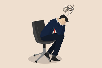 Failure or depression, stupidity, stress and anxiety on failure concept, frustrated businessman holding his head sitting alone on chair.