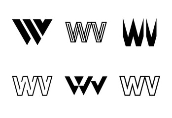 Obraz premium Set of letter WV logos. Abstract logos collection with letters. Geometrical abstract logos