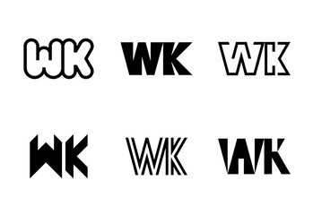 Set of letter WK logos. Abstract logos collection with letters. Geometrical abstract logos