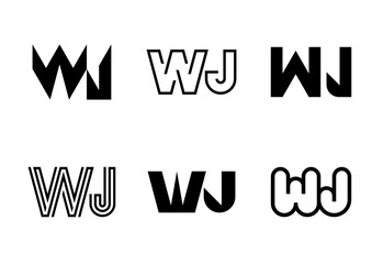 Set of letter WJ logos. Abstract logos collection with letters. Geometrical abstract logos