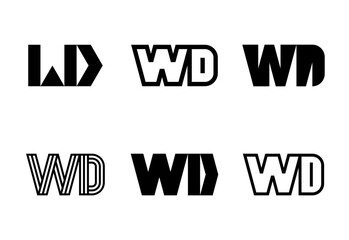 Set of letter WD logos. Abstract logos collection with letters. Geometrical abstract logos