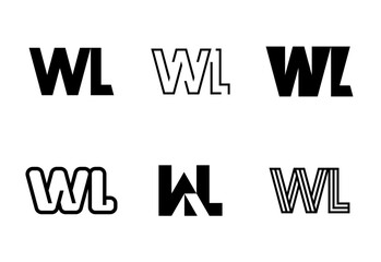 Set of letter WL logos. Abstract logos collection with letters. Geometrical abstract logos