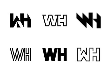 Set of letter WH logos. Abstract logos collection with letters. Geometrical abstract logos