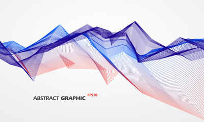 Lines in color gradient make up the graphic of an abstract mountain, vector illustration.