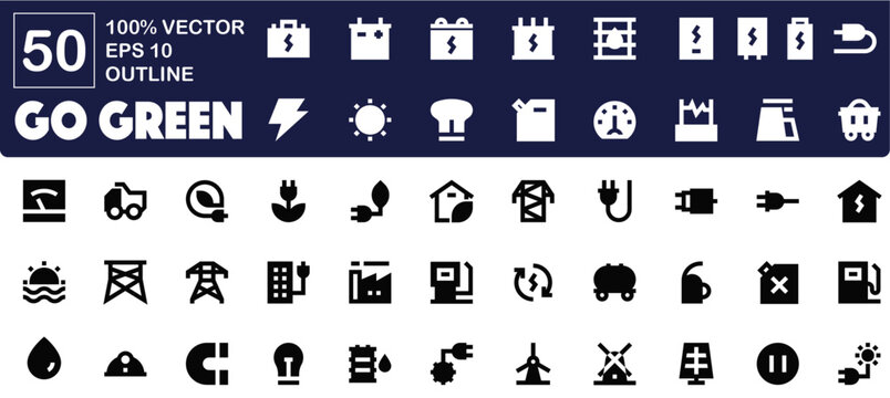 green energy line icons. electric icon, green technology, linear vector icons set, vector illustration.