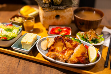 Japanese chicken rice set in restaurant