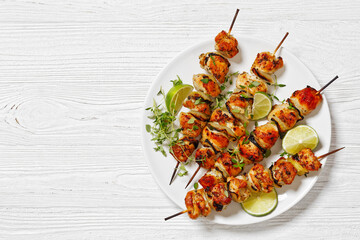 chicken souvlaki with thyme and lime on plate