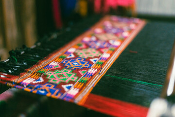 Fototapeta premium The making of Himachali Pattu , a traditional scarf which is thick and used for severe winters
