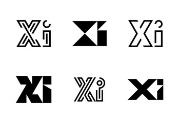 Set of letter XI logos. Abstract logos collection with letters. Geometrical abstract logos