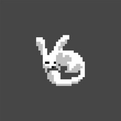 this is a rabbit in pixel art with white color and black background,this item good for presentations,stickers, icons, t shirt design,game asset,logo and project.