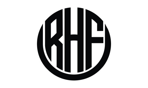 RHF shield in circle logo design vector template. lettermrk, wordmark, monogram symbol on white background.	