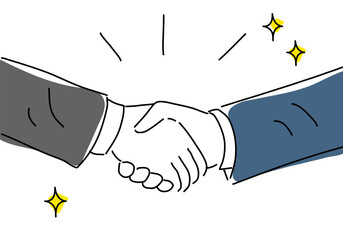 新入社員と握手するビジネスマンのシンプル線画イラスト