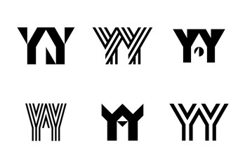 Set of letter YY logos. Abstract logos collection with letters. Geometrical abstract logos