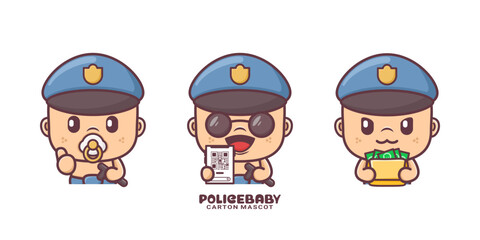 cute police baby cartoon mascot