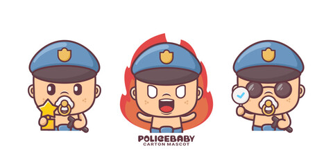 cute police baby cartoon mascot