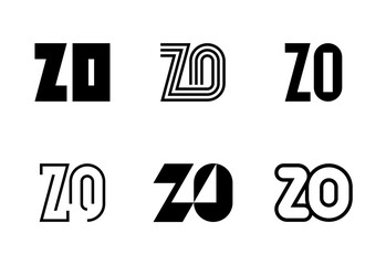 Set of letter ZO logos. Abstract logos collection with letters. Geometrical abstract logos