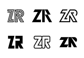 Set of letter ZR logos. Abstract logos collection with letters. Geometrical abstract logos