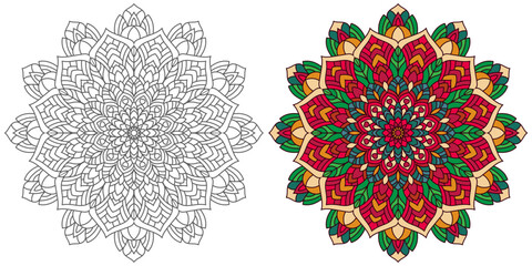 abstract mandala floral ornament,colourful modern mandala design ,mandala Line Illustration