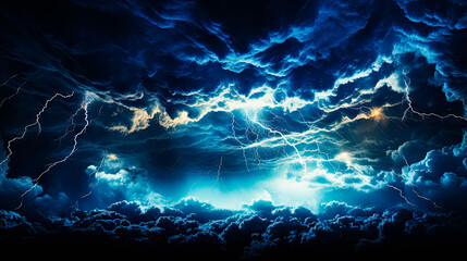 Abstract fantasy landscape thunder lightning blue sky