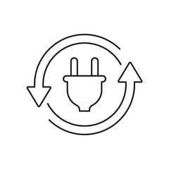 Electric plug in circular arrow icon line style isolated on white background. Vector illustration