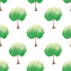 Deurstickers Beautiful green trees isolated on white background is in Seamless pattern - vector illustration © bhuvanesh S