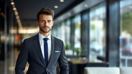 Fototapeta premium Confident Business Elegance-Handsome Businessman Posing with Style