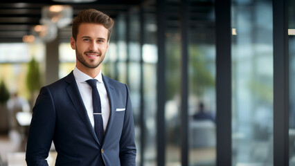 Confident Business Elegance-Handsome Businessman Posing with Style