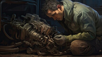 Mechanic works diligently to repair a damaged car door handle, employing expertise to restore the functionality and aesthetics of the vehicle's exterior. Generated by AI.