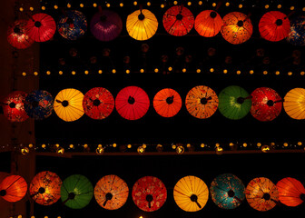 Chinese red big lanterns. night scene. A night shot at a group of vivid Chinese lanterns. Chinese...