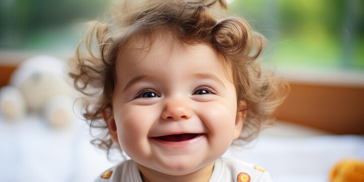 Adorable Baby's Smiling Face: Joyful and Precious