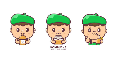 kombucha tea cartoon mascot. suitable for, logo brand, stickers, icons.