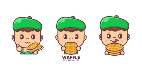 waffle cartoon mascot. suitable for, logo brand, stickers, icons.