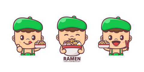 ramen cartoon mascot. suitable for, logo brand, stickers, icons.