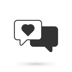 Grey Heart in speech bubble icon isolated on white background. Happy Valentines day. Vector