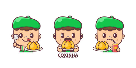 cute cartoon mascot with coxinha. suitable for, logo brand, stickers, icons.