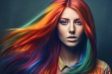 Obraz premium Beautiful woman with colorful hair and makeup. Beautiful face.GENERATION Ai