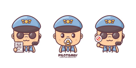 cute airplane pilot baby cartoon mascot